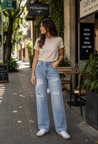 Jeans Straight con Destroyed 21247