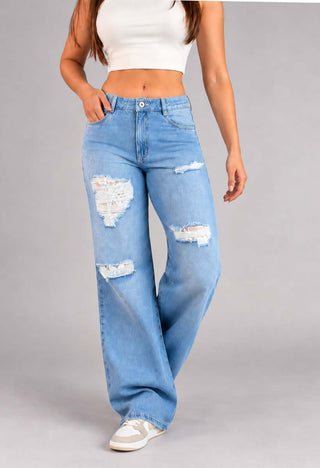 Jeans Straight con Destroyed 21247