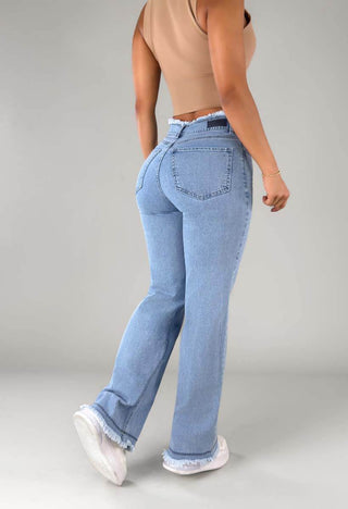 Jeans Straight Tiro Alto Pretina Cropped  76361
