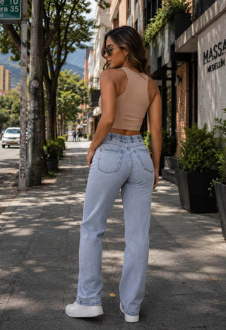 Jeans Straight con Pretina Enresortada 21209