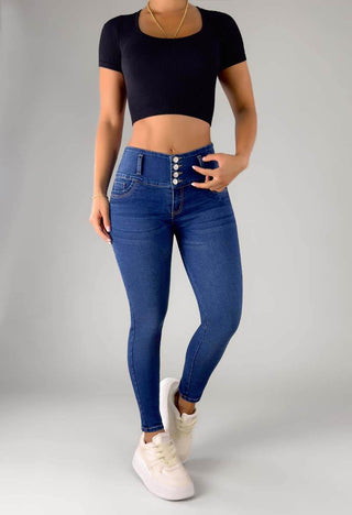 Jeans Skinny Tiro Alto 4 Botones 21218