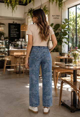 Jeans Wide Leg en Jacquard 21314